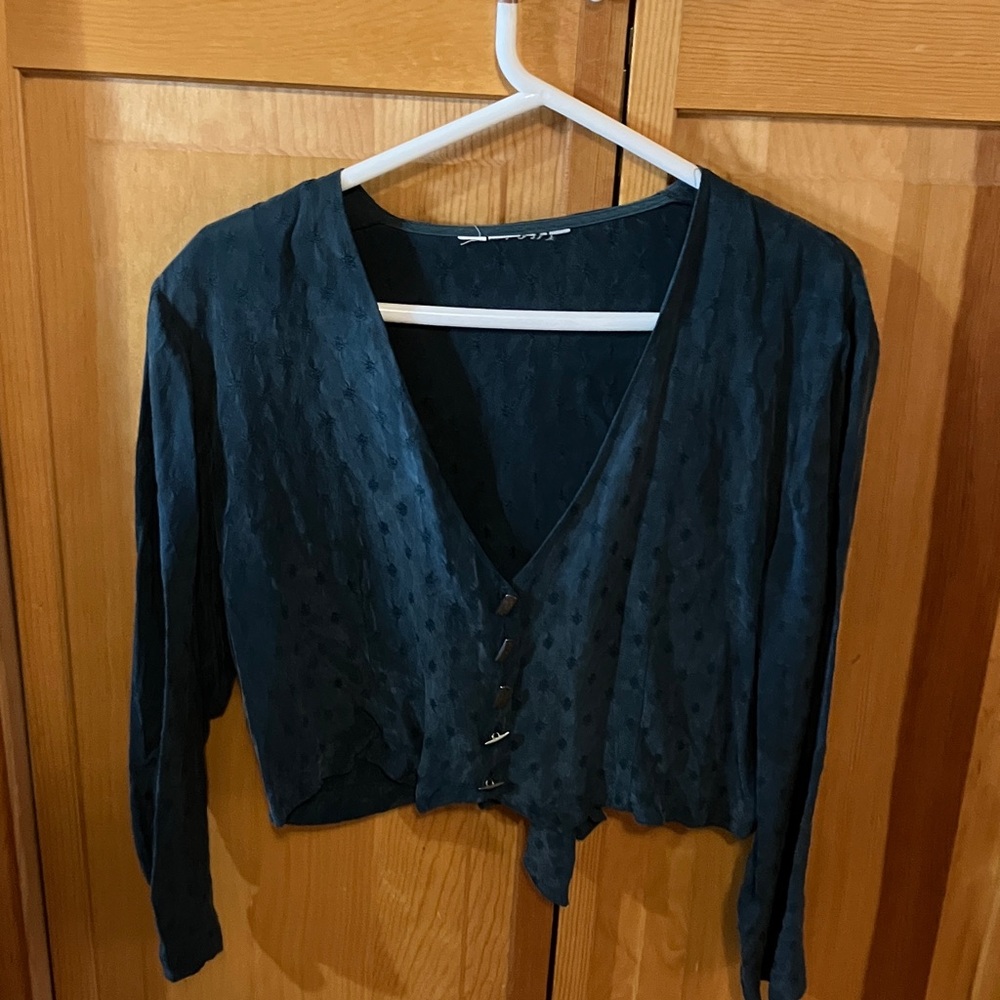 Vintage blouse In jacquard rayon/silk with decorative silver  buttons